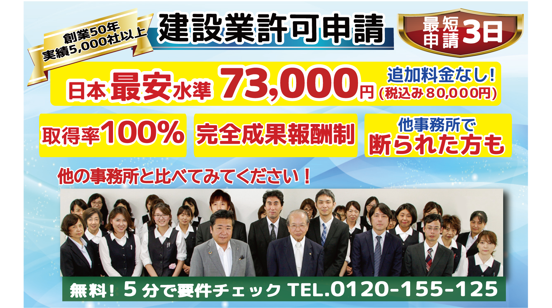 建設業許可申請　日本最安水準73,000円